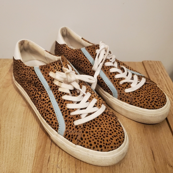 Madewell Sidewalk Low-Top Sneakers in Spotted Calf Hair with blue stripe size 9 - Picture 1 of 6